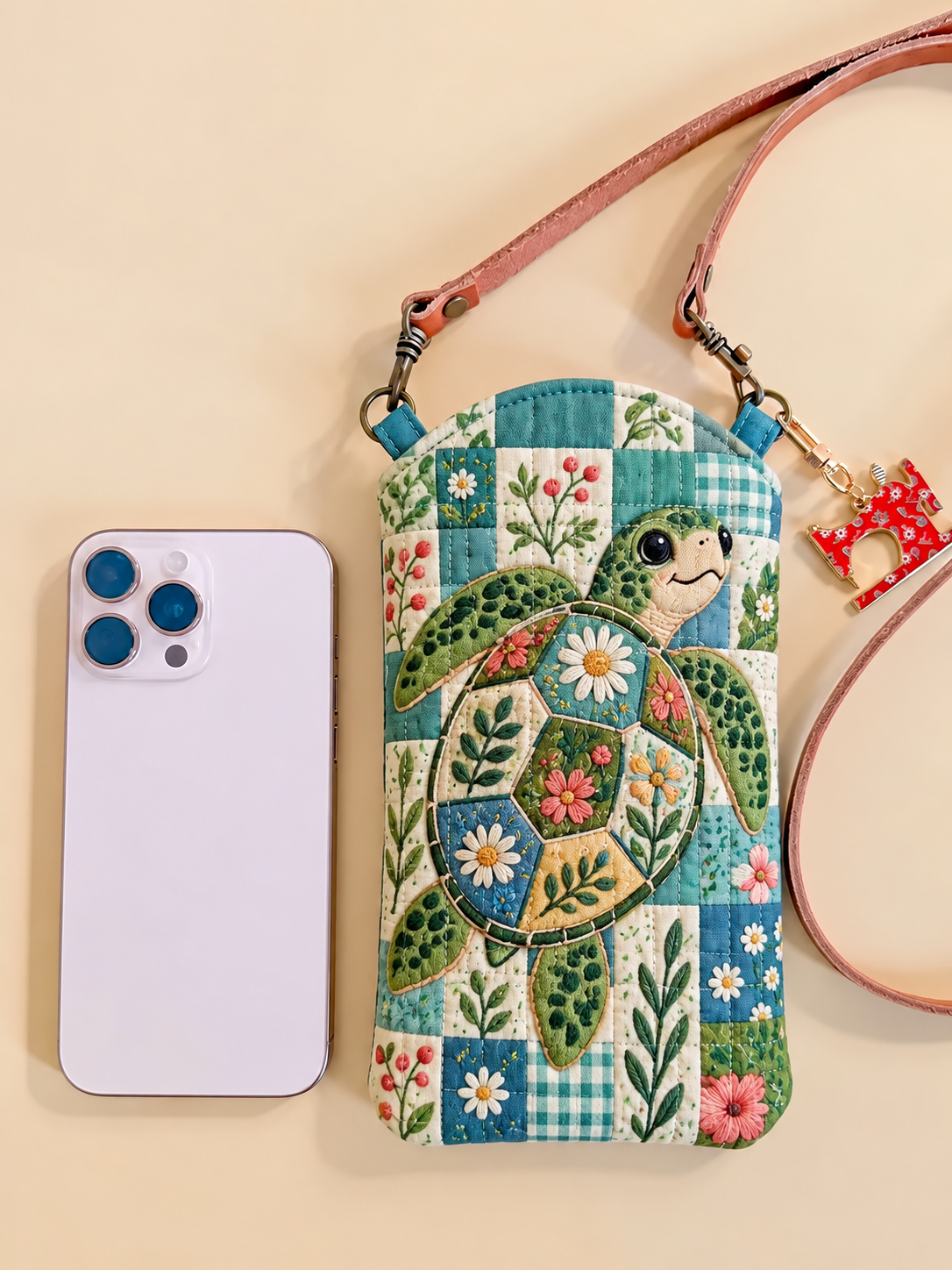 Patchwork Sea Turtle Floral Quilted Slim Phone Crossbody Bag