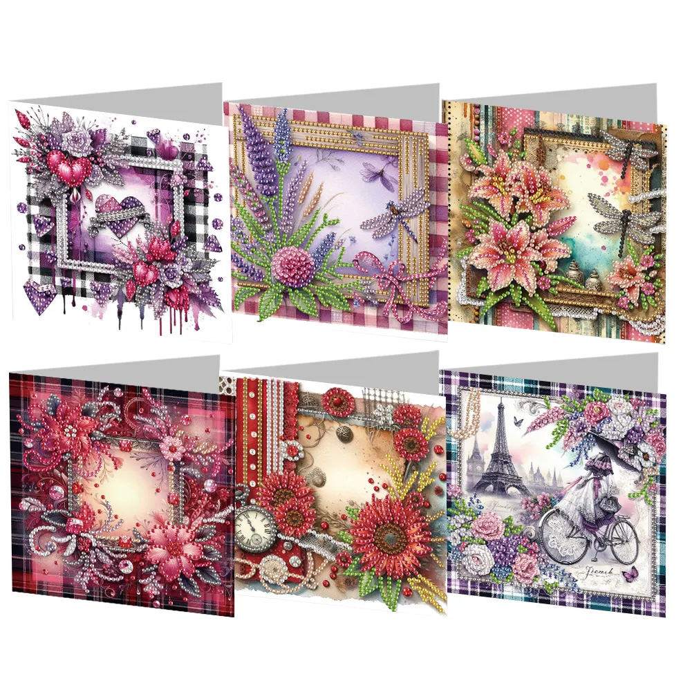 6pcs Diamond Painting Greeting Cards Diamond Art Cards for Adults(Flower Scene)