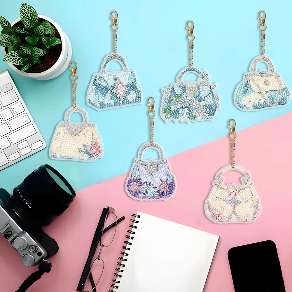 DIY Handbag-6Pcs Diamond painting keychain（Double-Sided)