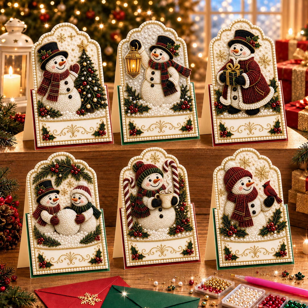 6PCS 3D Pearl Diamond Painting DIY Christmas Cards Kit with Envelopes