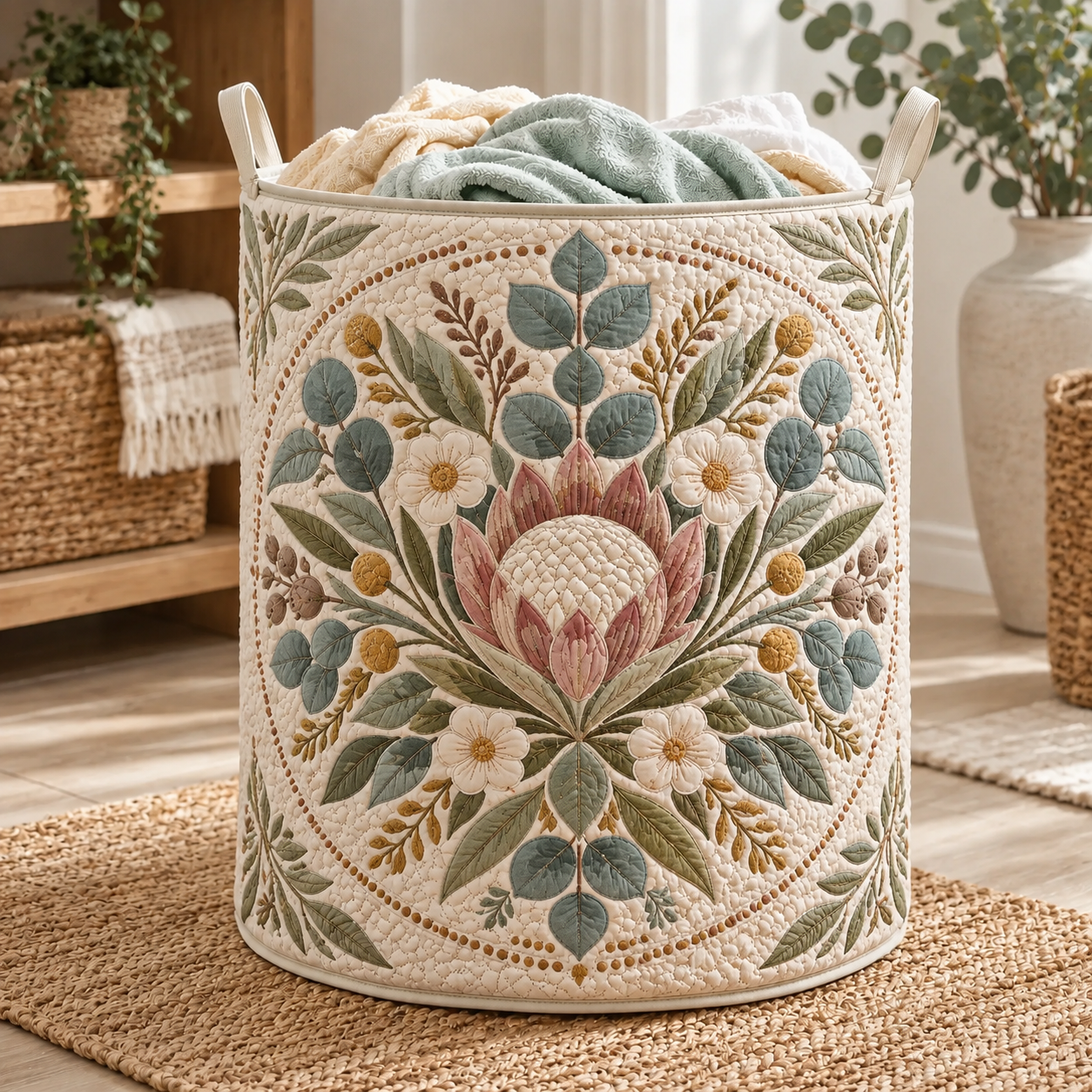 Boho Protea Botanical Quilted Laundry Basket