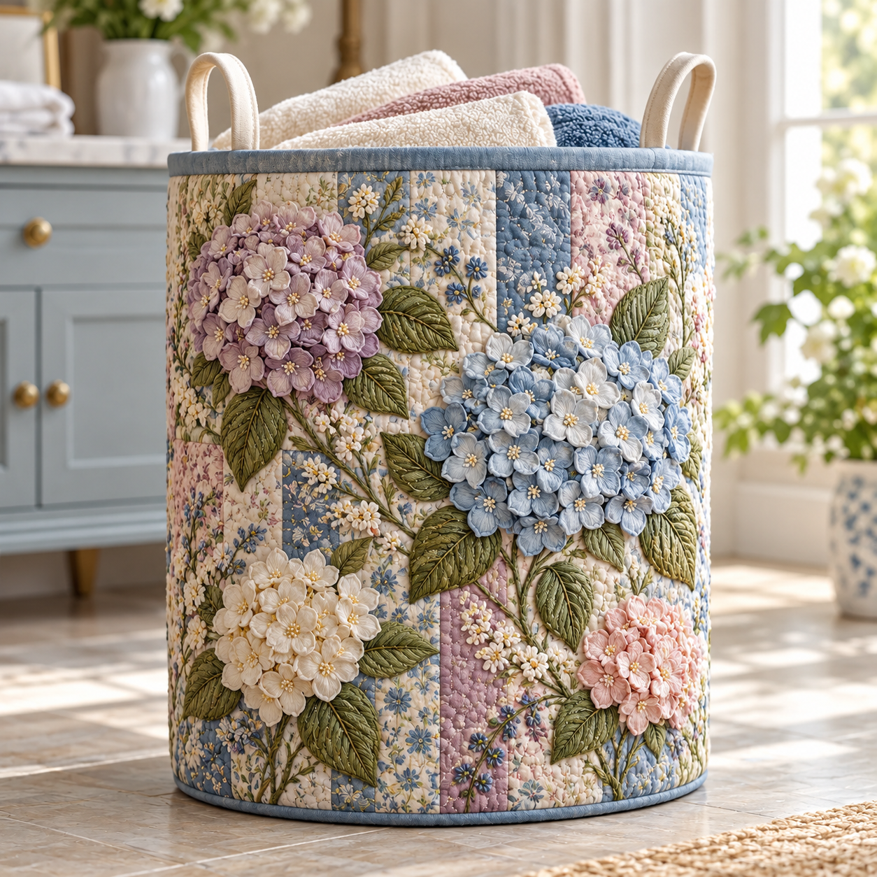 Wisteria Iris Garden Quilted Laundry Basket