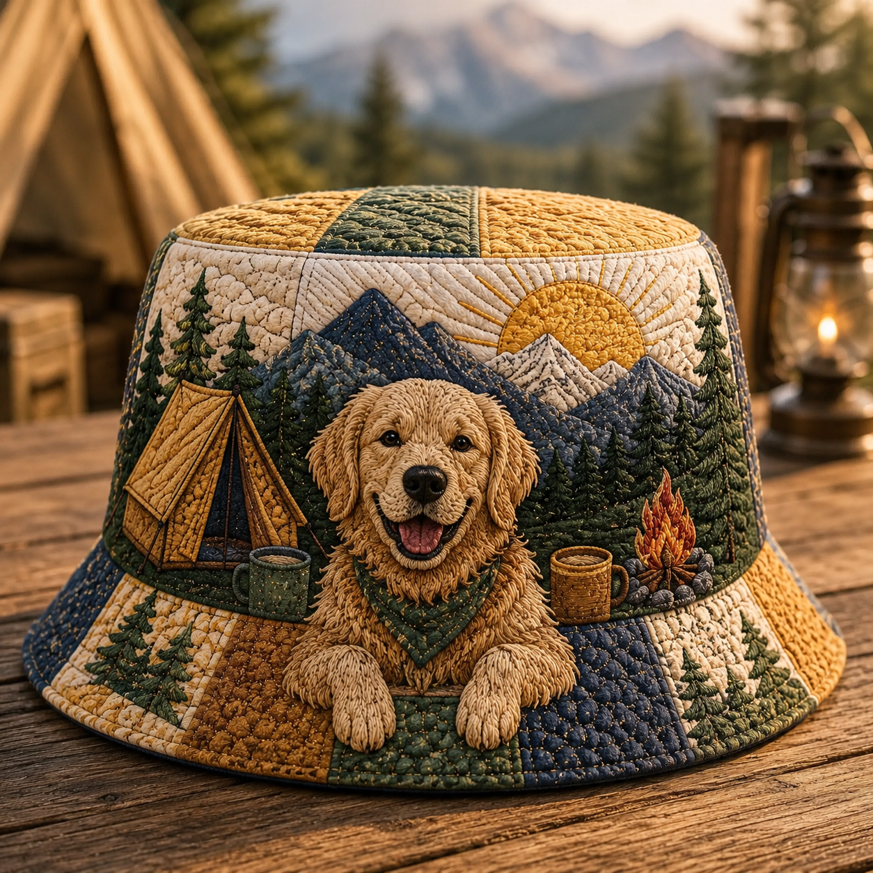 Golden Retriever Mountain Camp Quilted Fishing Hat