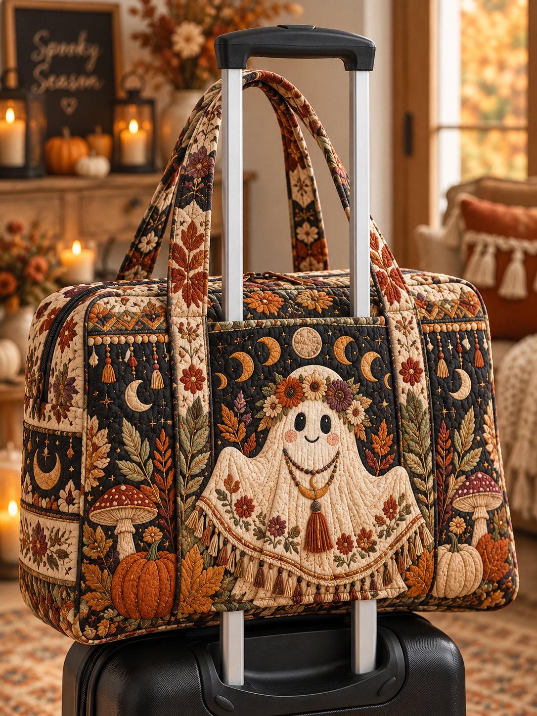 Ghost Patchwork Pumpkin Quilted Weekender Bag With Trolley Sleeve