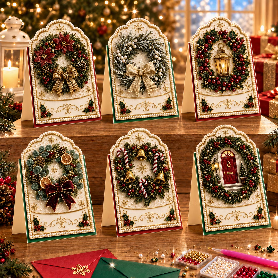 6PCS 3D Pearl Diamond Painting DIY Christmas Cards Kit with Envelopes