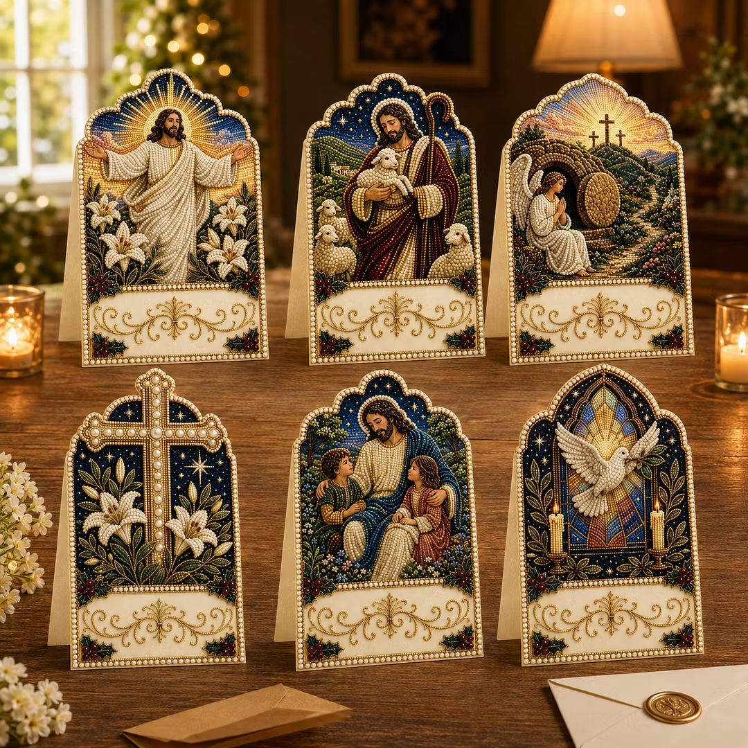 6PCS 3D Pearl Diamond Painting DIY Christmas Cards Kit with Envelopes