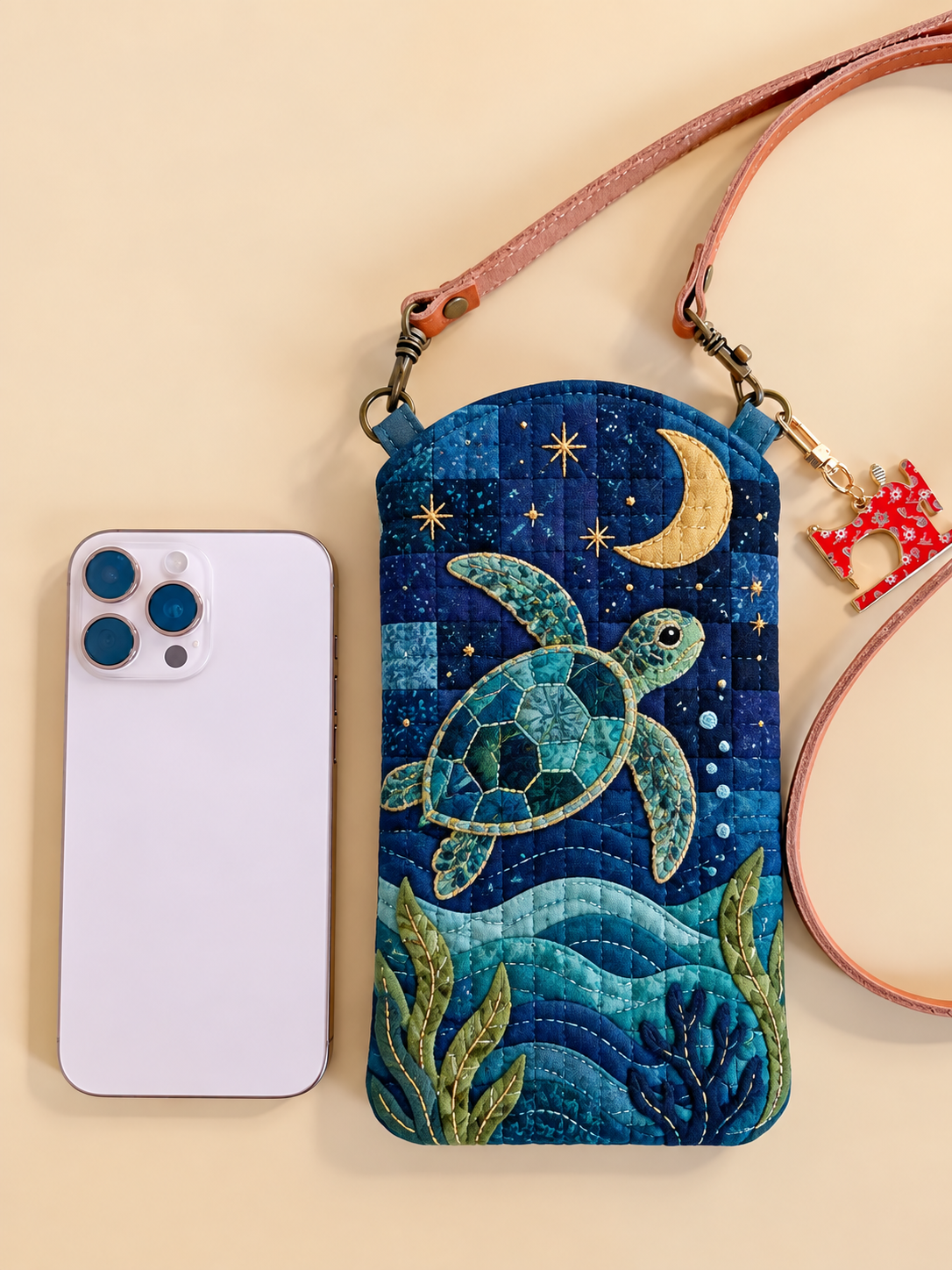 Moonlit Sea Turtle Ocean Quilted Slim Phone Crossbody Bag