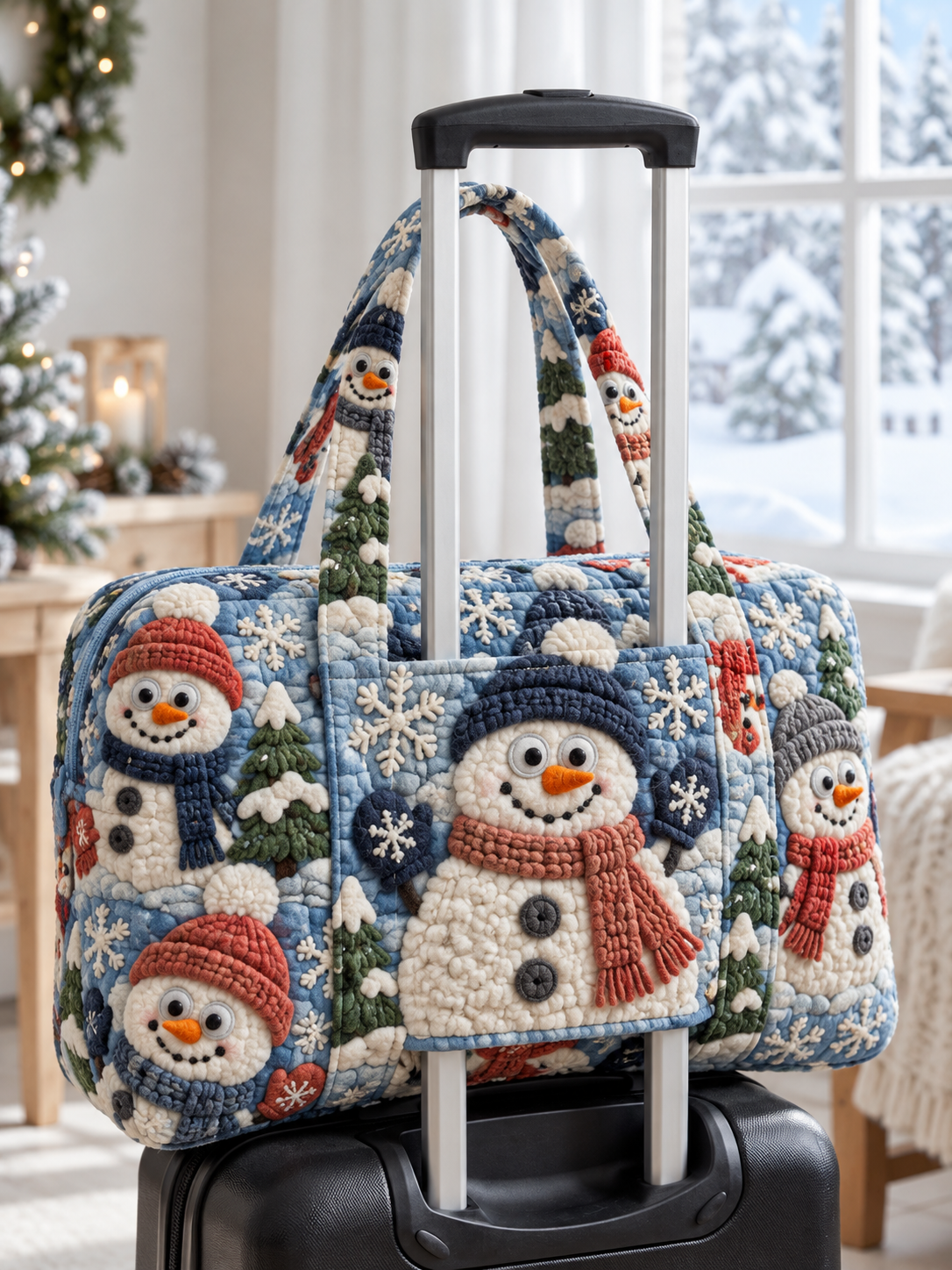 Happy Snowman Holiday Quilted Weekender Bag With Trolley Sleeve