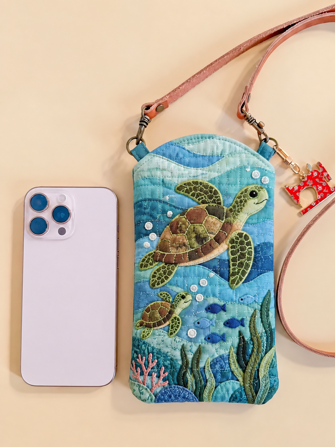 Ocean Sea Turtle Swim Quilted Slim Phone Crossbody Bag
