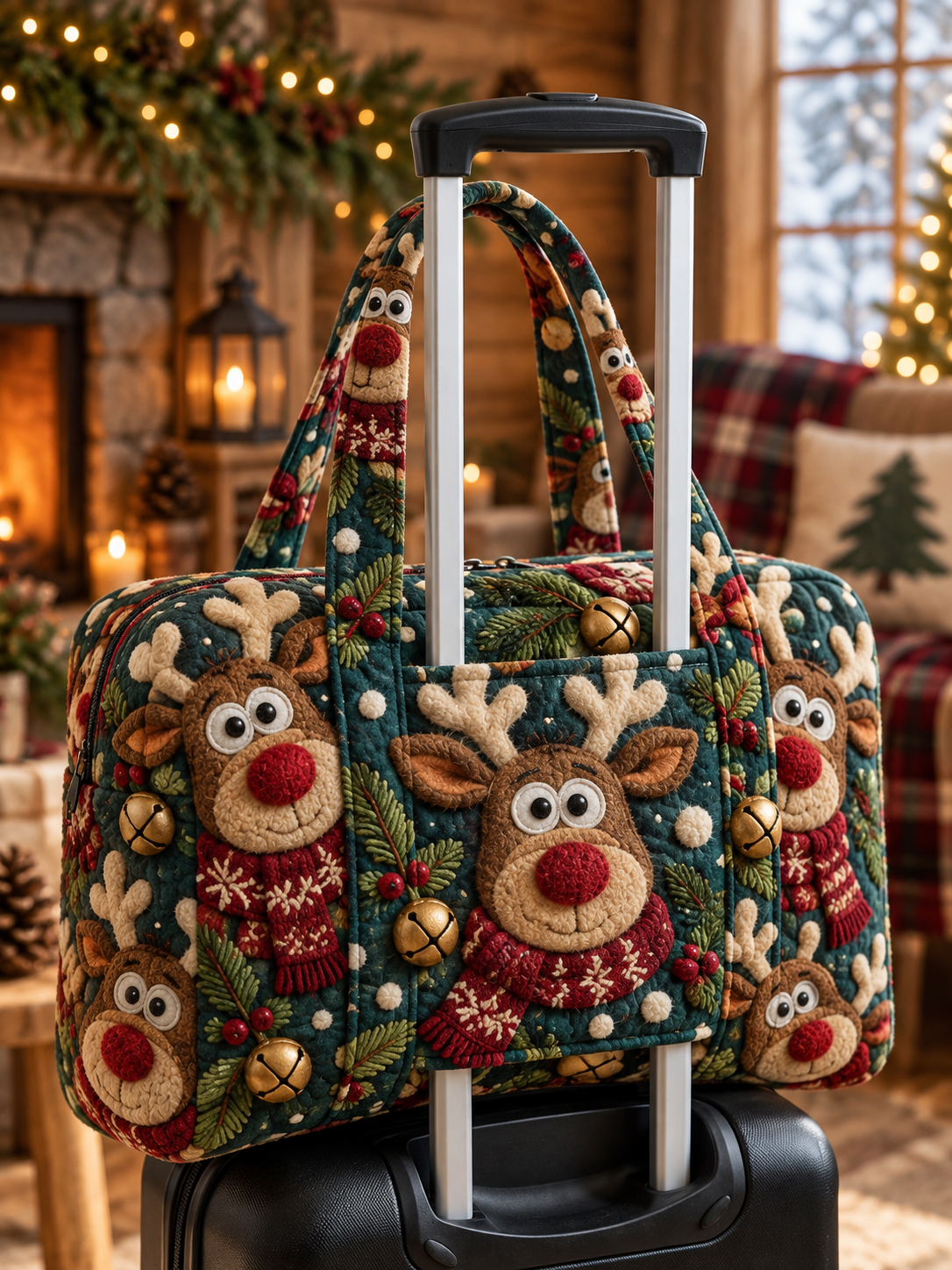 Reindeer Christmas Cheer Quilted Weekender Bag With Trolley Sleeve