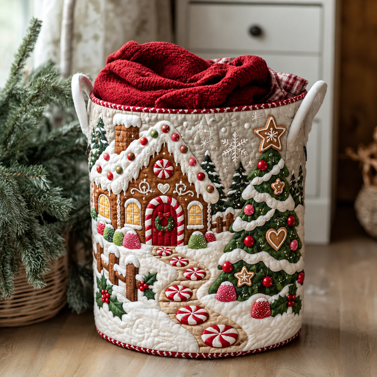 Gingerbread House Christmas Quilted Laundry Basket