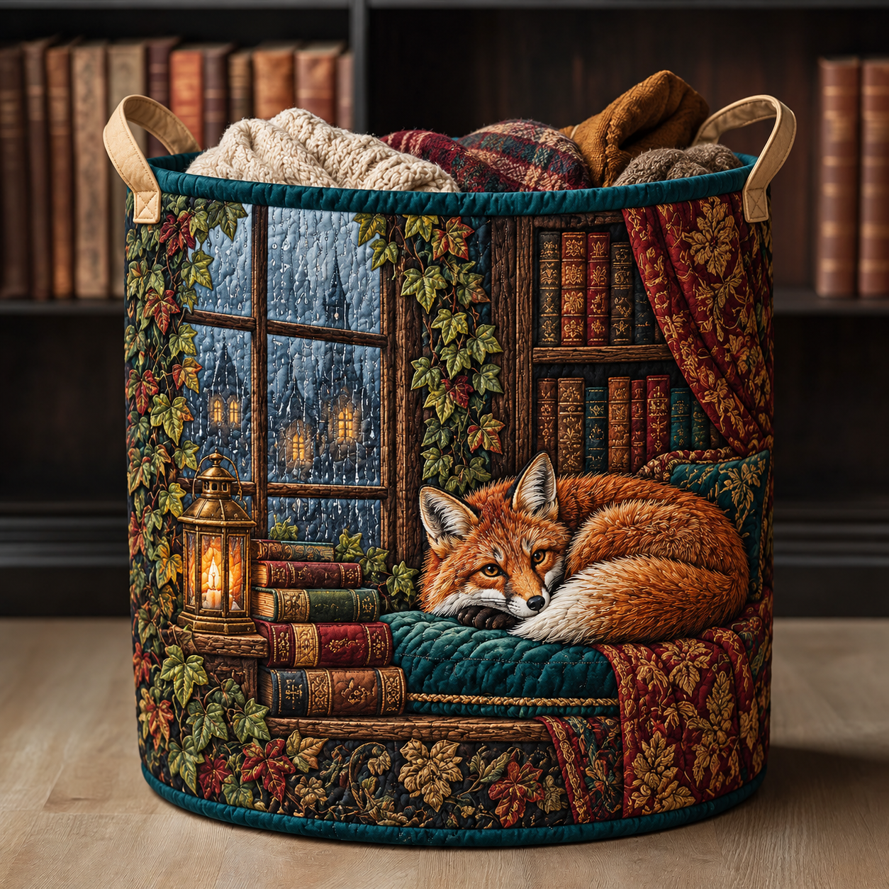 Cozy Fox Reading Corner Quilted Laundry Basket
