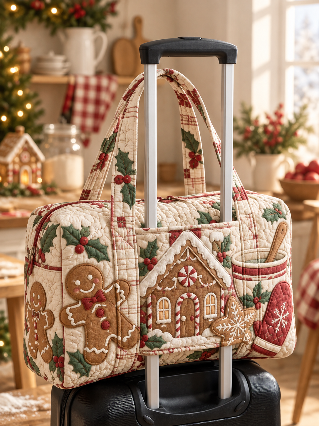 Gingerbread House Holiday Treats Quilted Weekender Bag With Trolley Sleeve