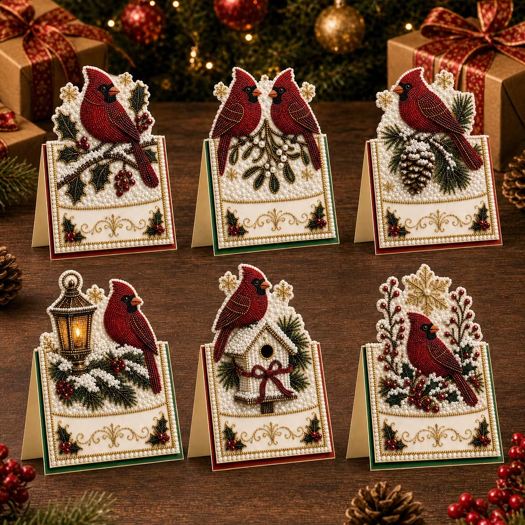 6PCS 3D Pearl Diamond Painting DIY Christmas Cards Kit with Envelopes