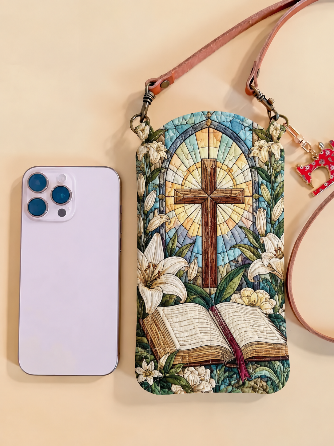 Cathedral Cross & Open Bible Quilted Slim Phone Crossbody Bag