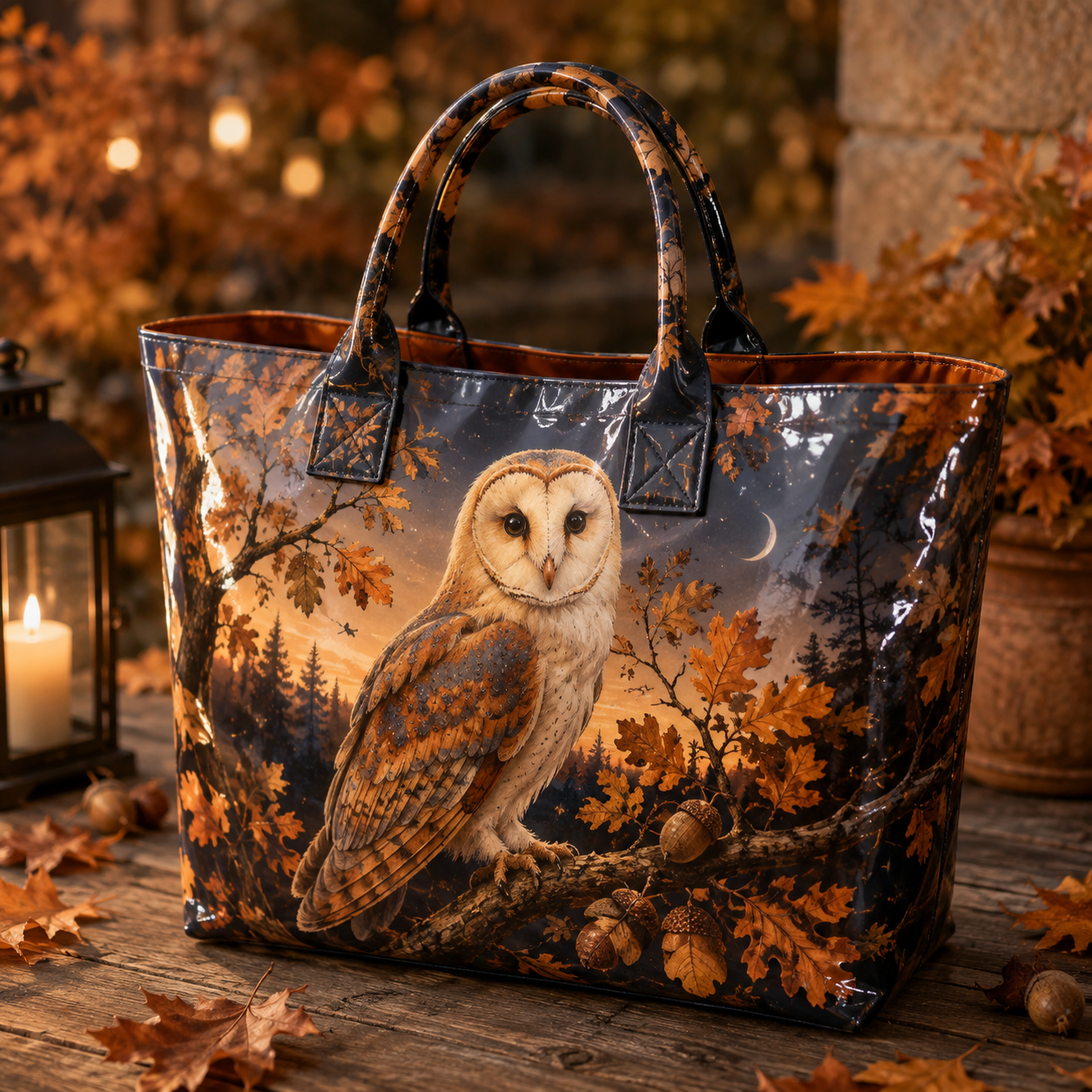 Twilight Owl Autumn Forest PVC Tote Bag