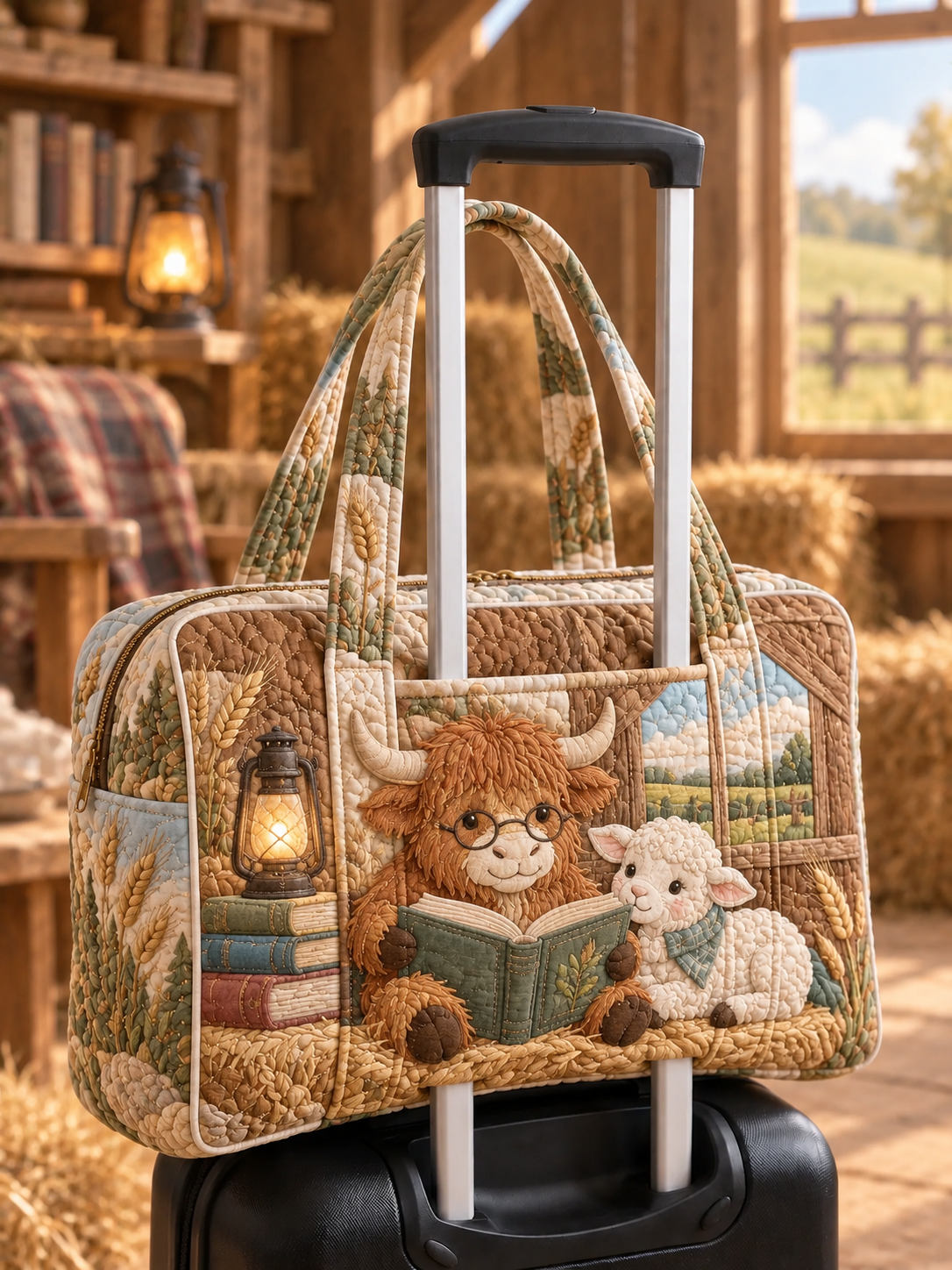 Cow Reading Quilted Weekender Bag With Trolley Sleeve