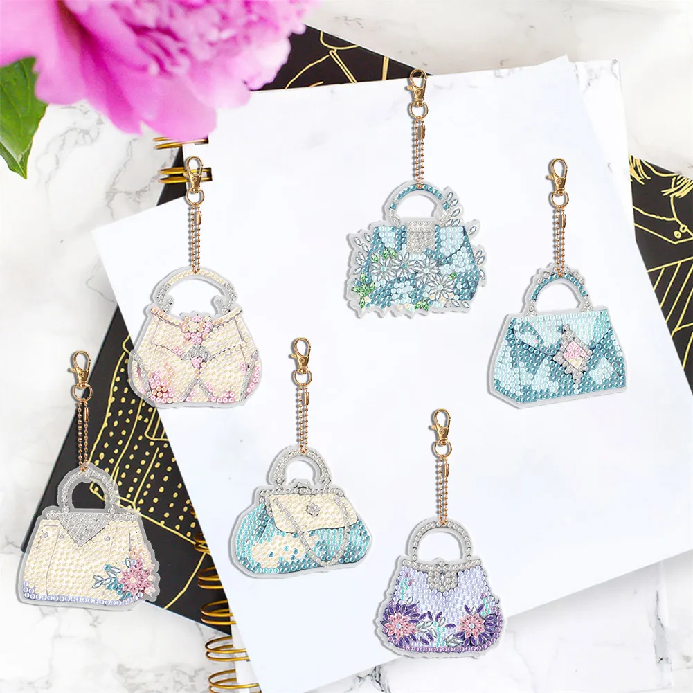 DIY Handbag-6Pcs Diamond painting keychain（Double-Sided)