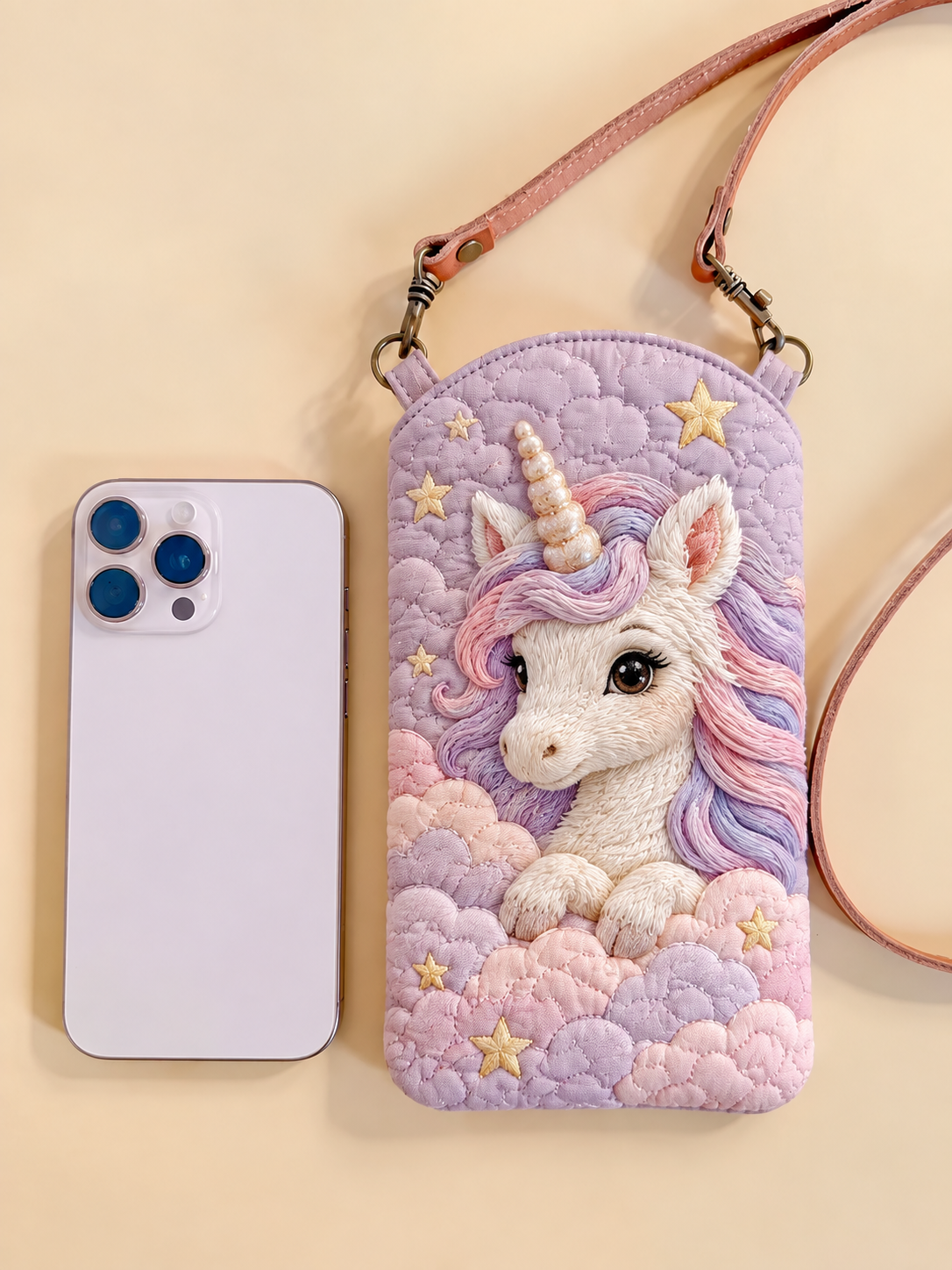 Pastel Cloud Unicorn Dream Quilted Slim Phone Crossbody Bag