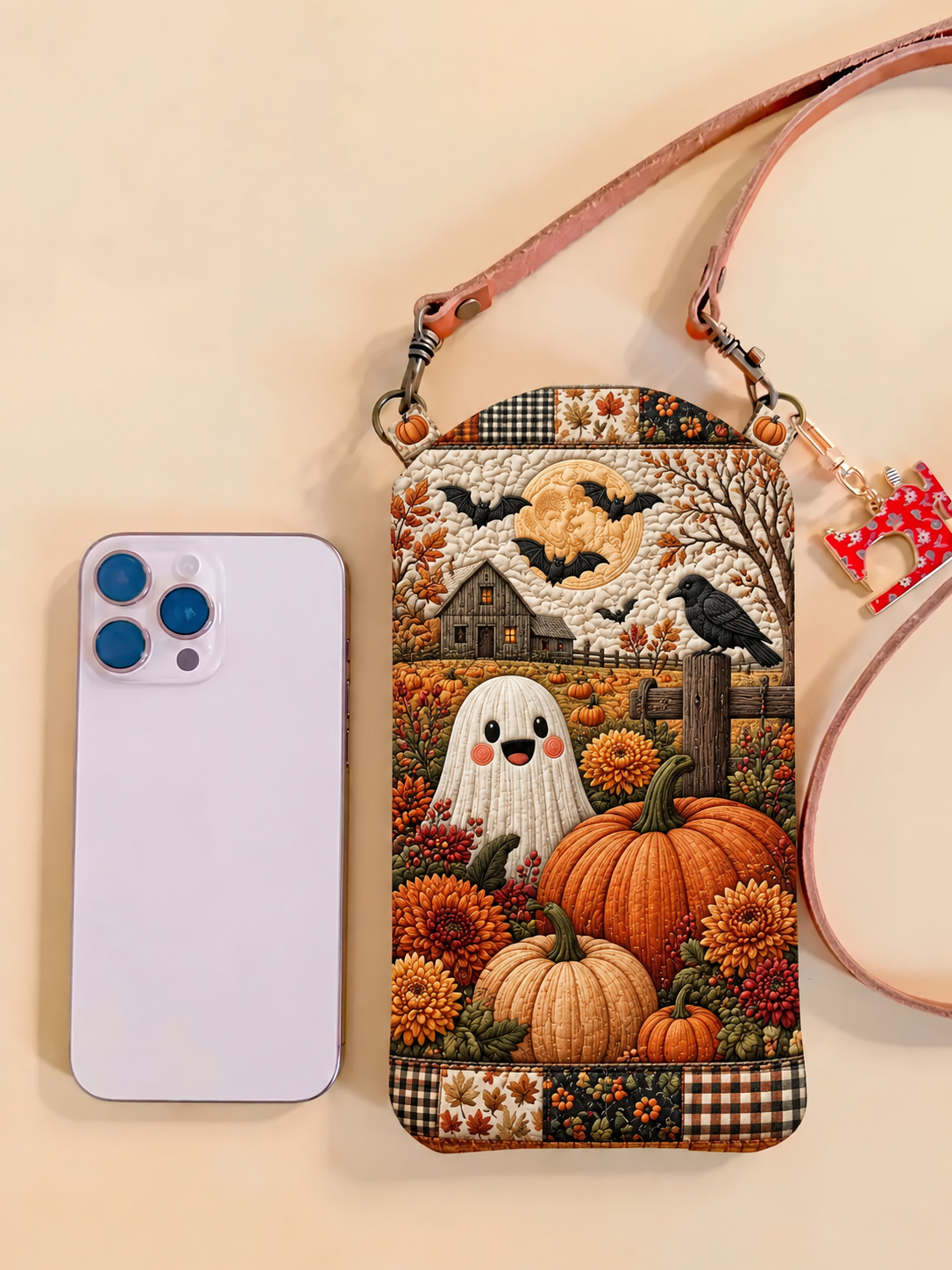 Ghost & Pumpkin Harvest Quilted Slim Phone Crossbody Bag