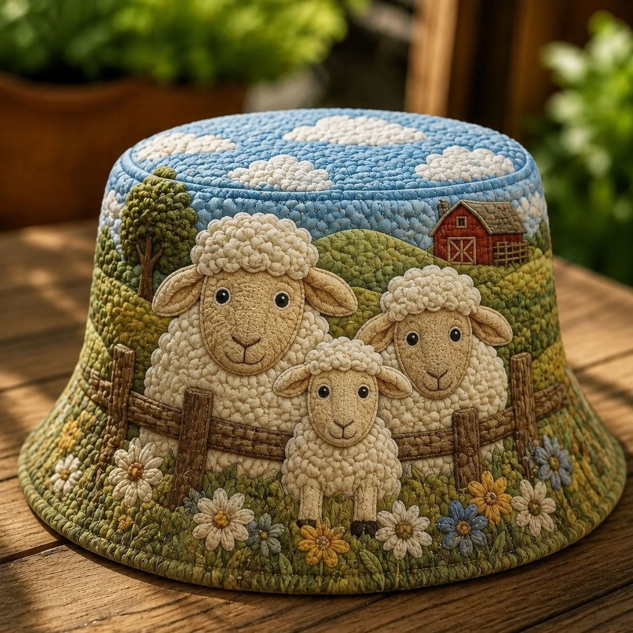 Daisy Meadow Lamb Family Quilted Fishing Hat