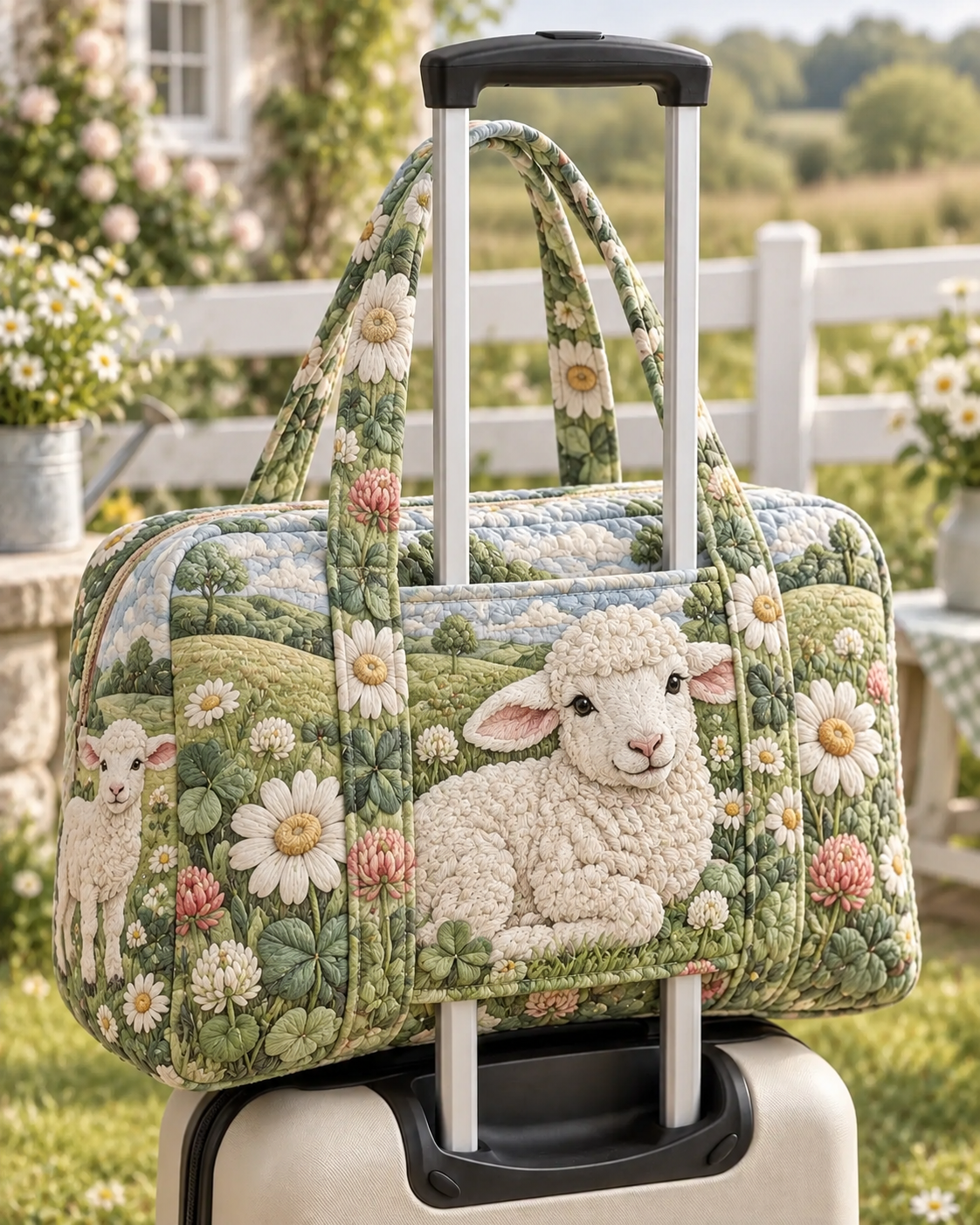 Sheep Daisy Quilted Weekender Bag With Trolley Sleeve