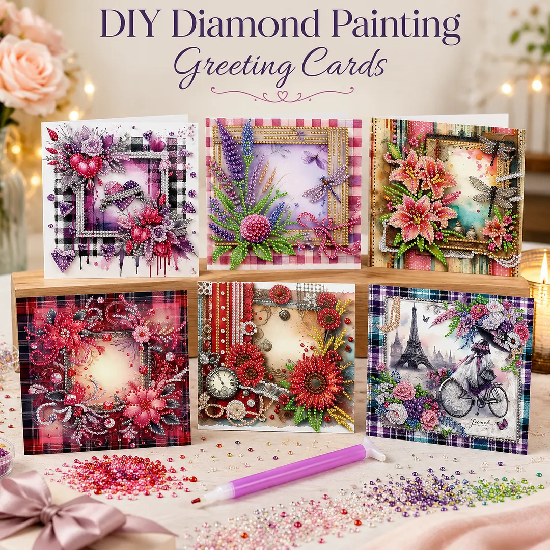 6pcs Diamond Painting Greeting Cards Diamond Art Cards for Adults(Flower Scene)
