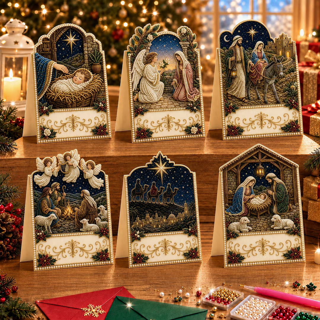 6PCS 3D Pearl Diamond Painting DIY Christmas Cards Kit with Envelopes