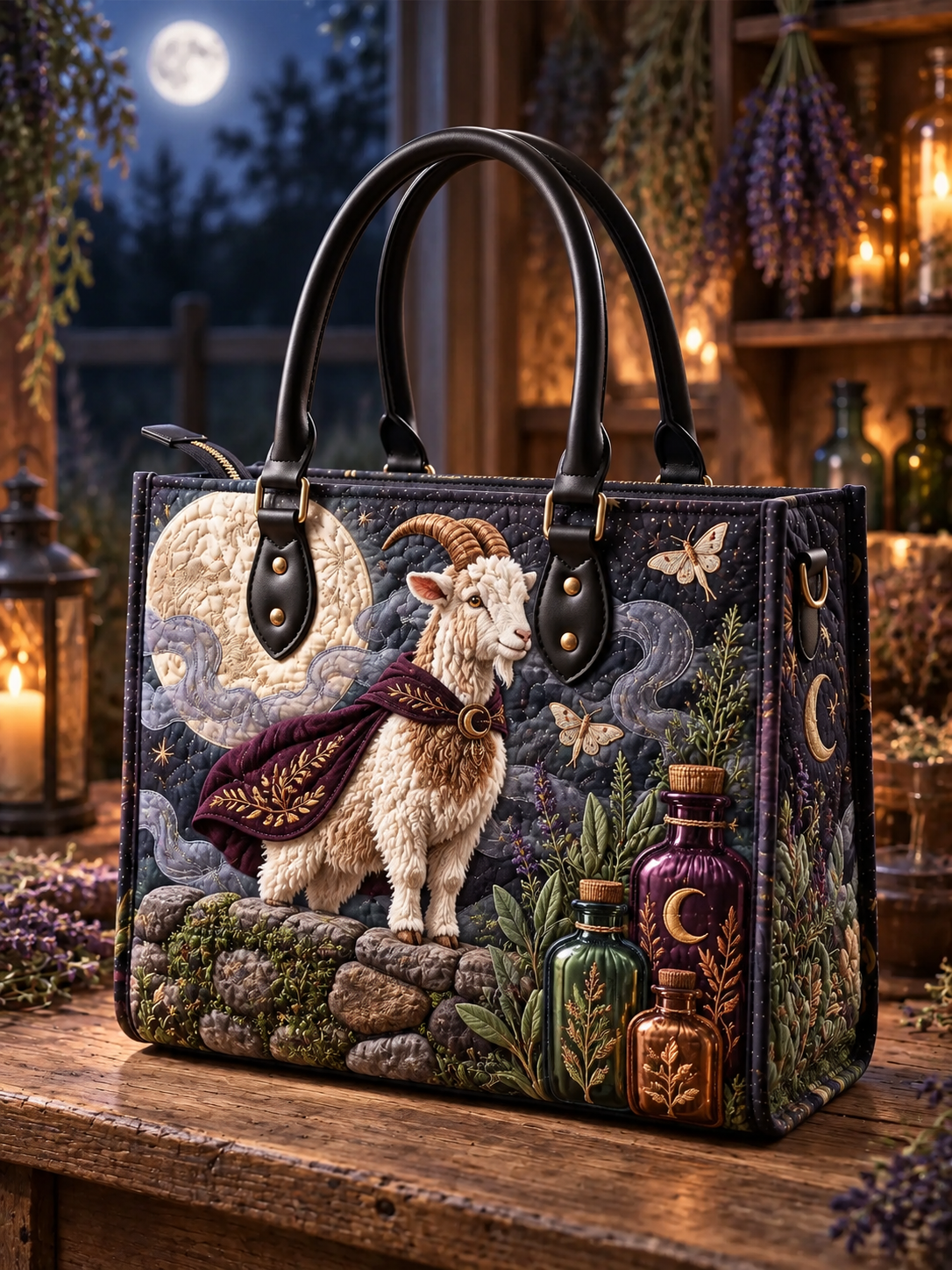 Enchanted Moonlight Lamb Quilted Leather Strap Bible Handbag