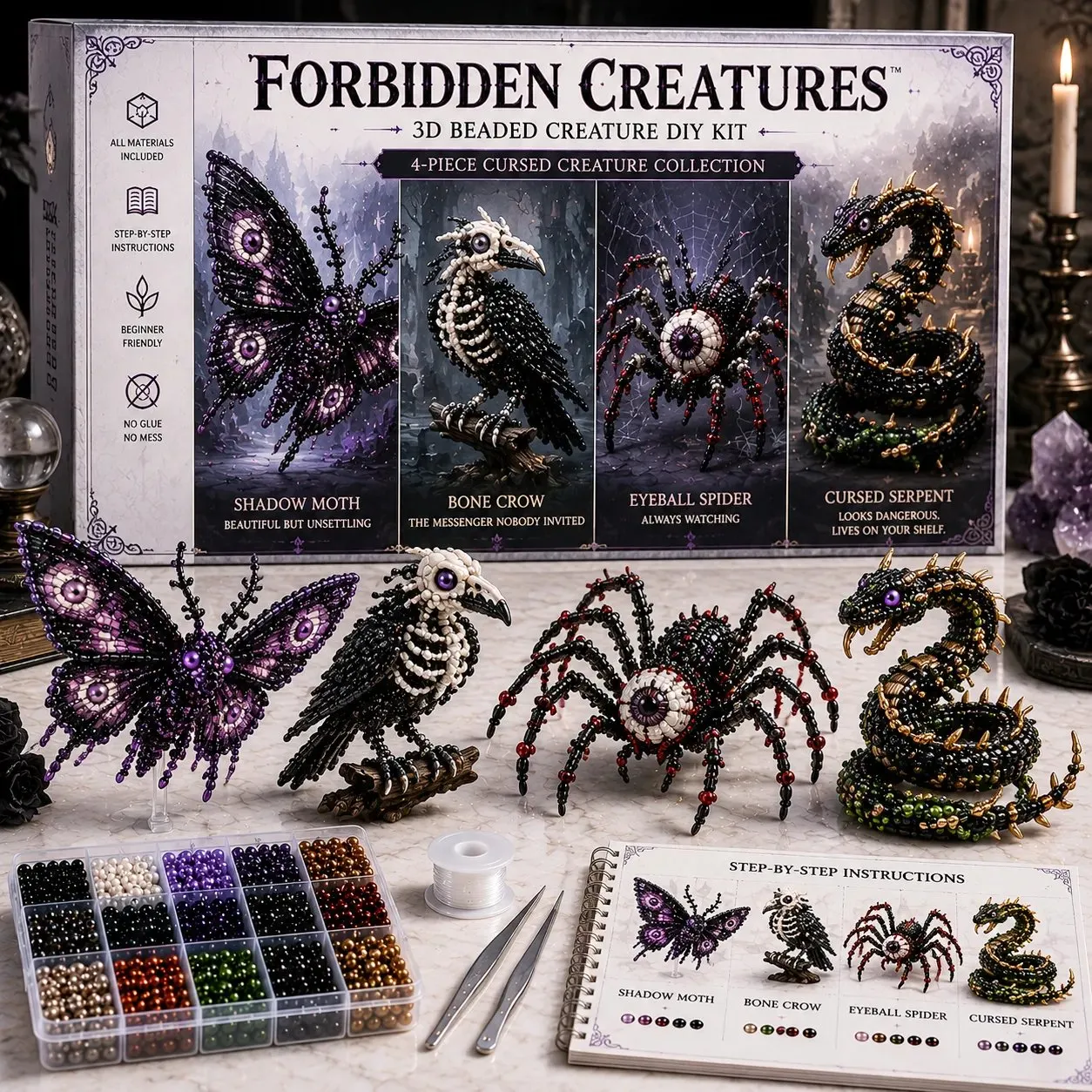 3D Beaded Creature DIY Kit Collection 🐉 Pick Your 4-Piece Set