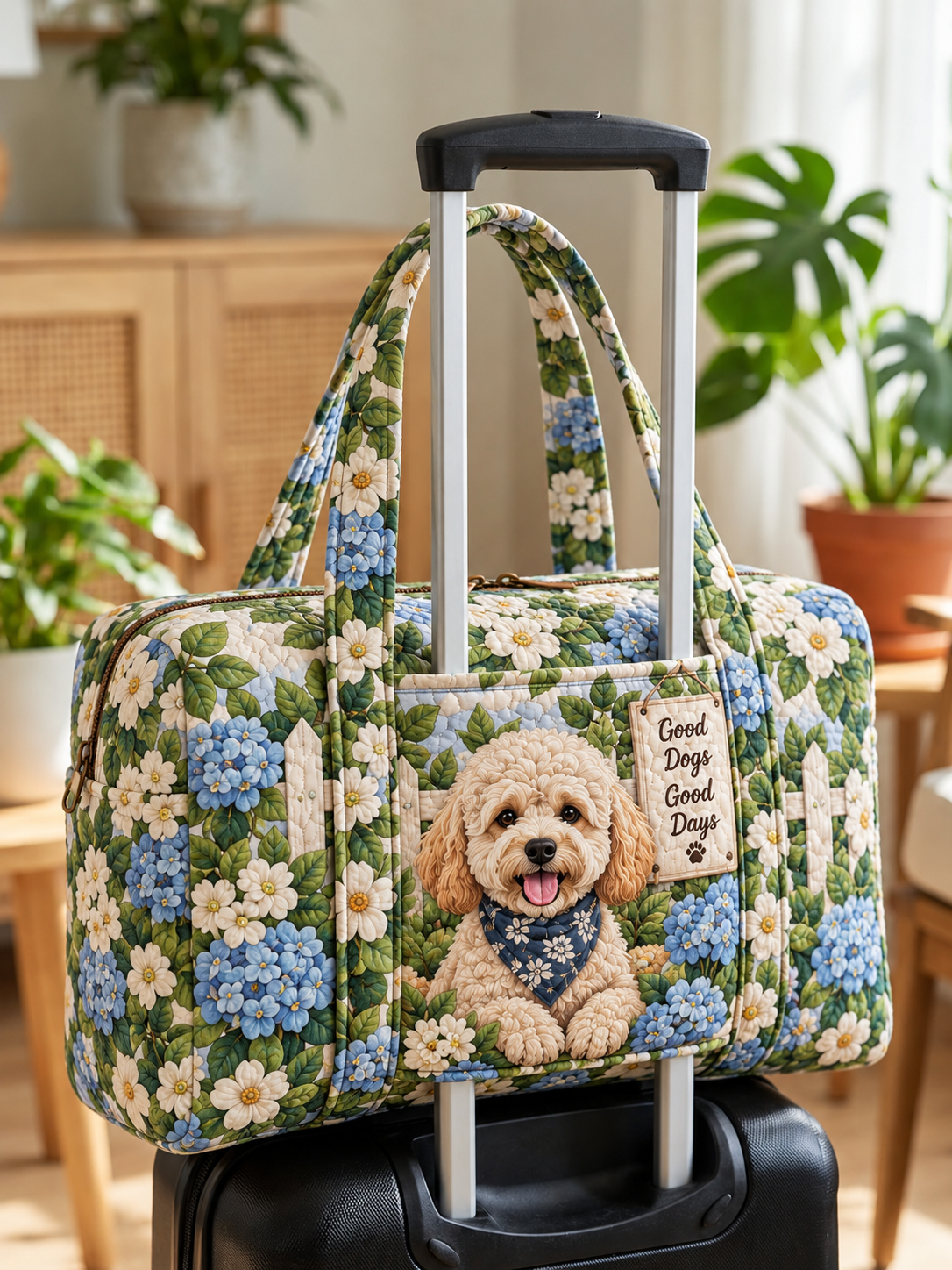 Poodle Hydrangea Bloom Quilted Weekender Bag With Trolley Sleeve