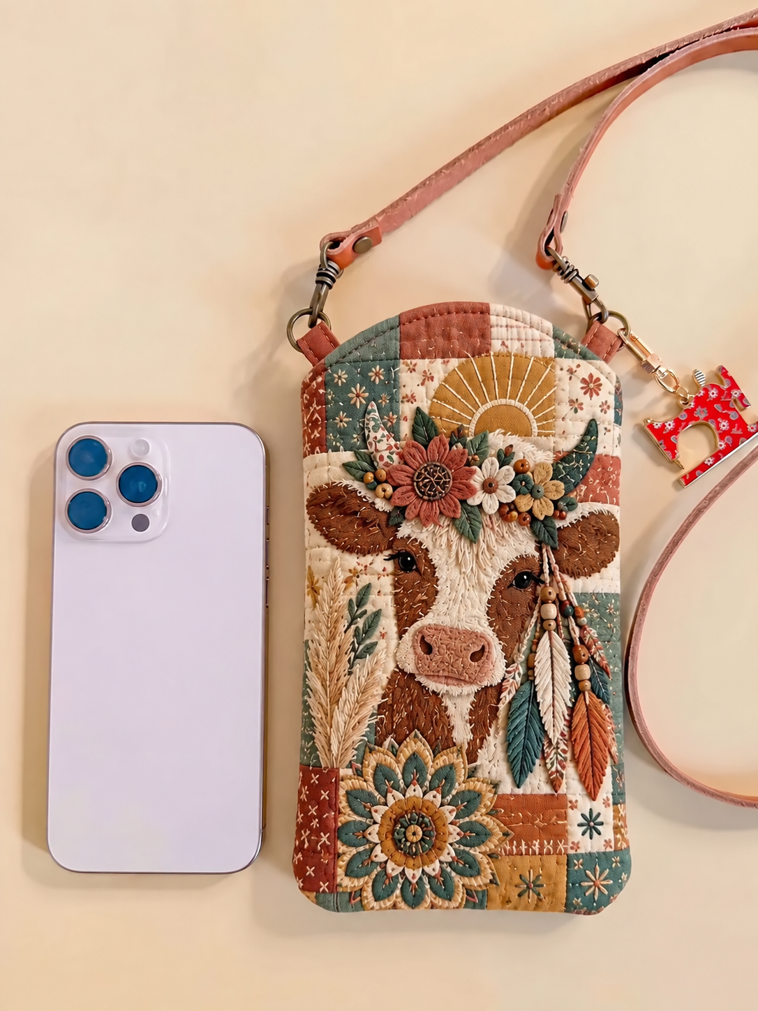 Sunflower Calf Floral Quilted Slim Phone Crossbody Bag