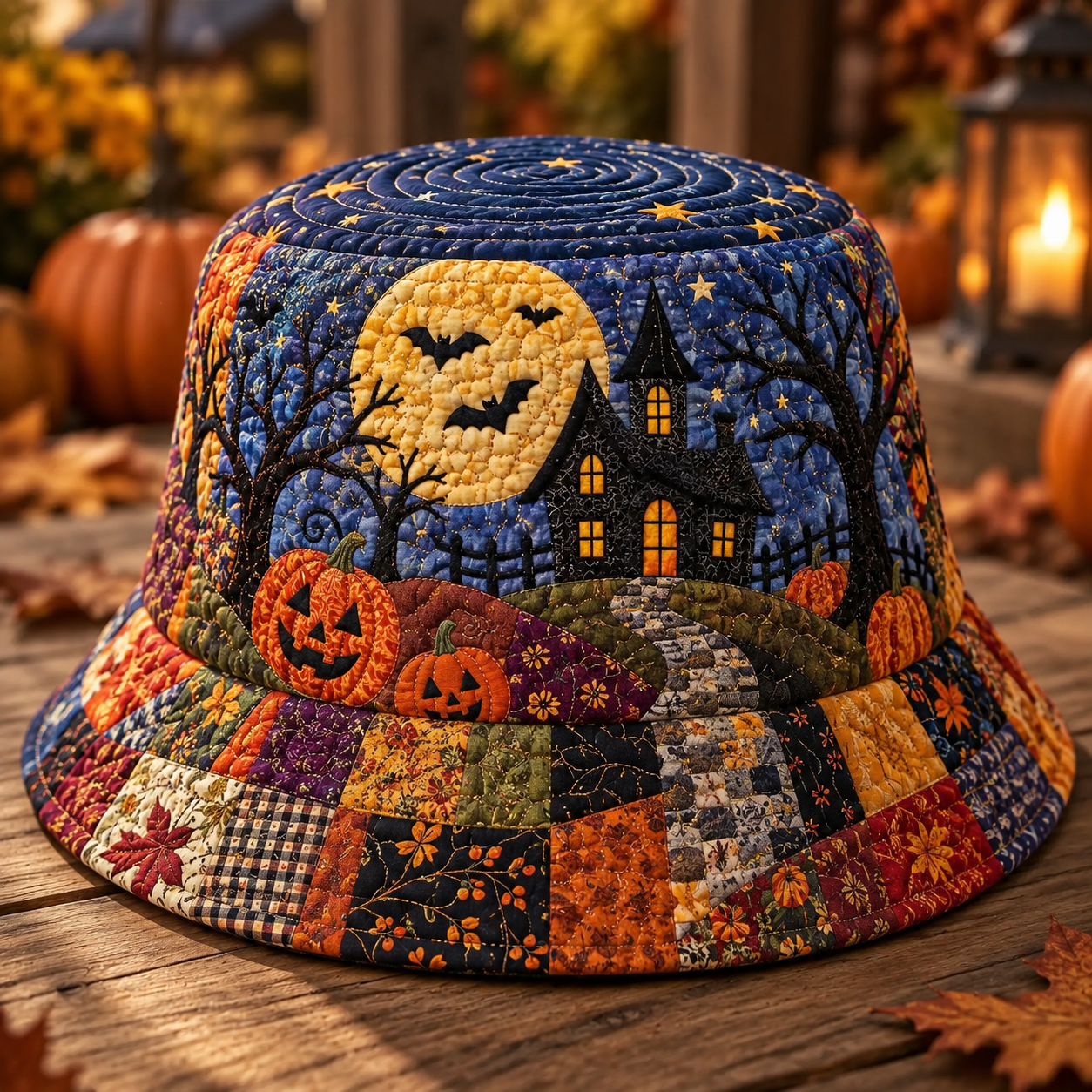 Haunted House Moonlight Quilted Fishing Hat