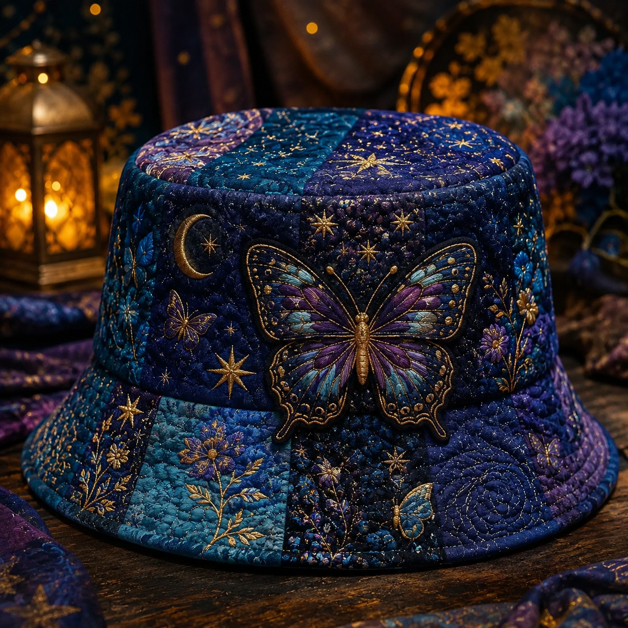 Celestial Night Butterfly Quilted Fishing Hat