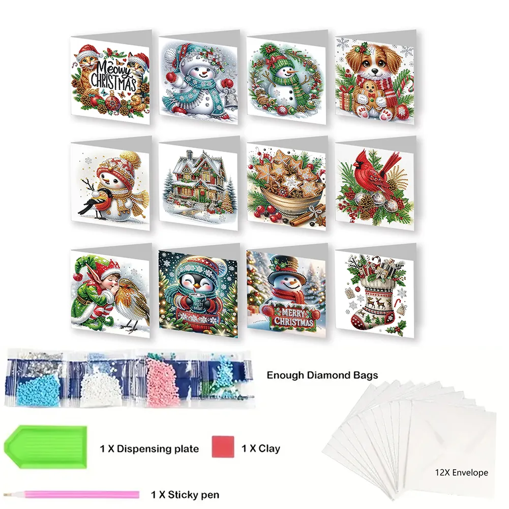 DIY 12Pcs Christmas-Diamond Painting Greeting Card