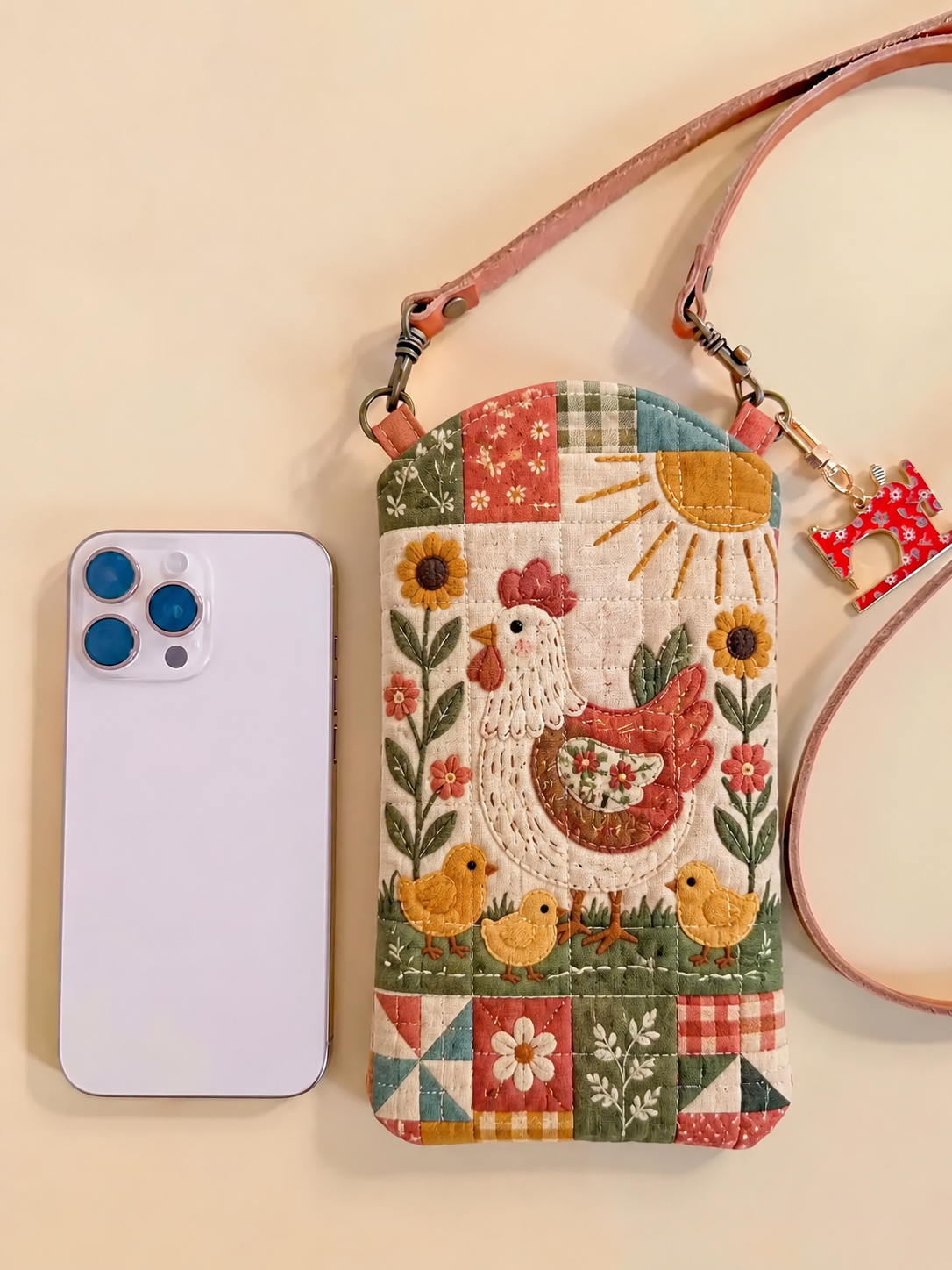 Rooster Garden Patchwork Quilted Slim Phone Crossbody Bag