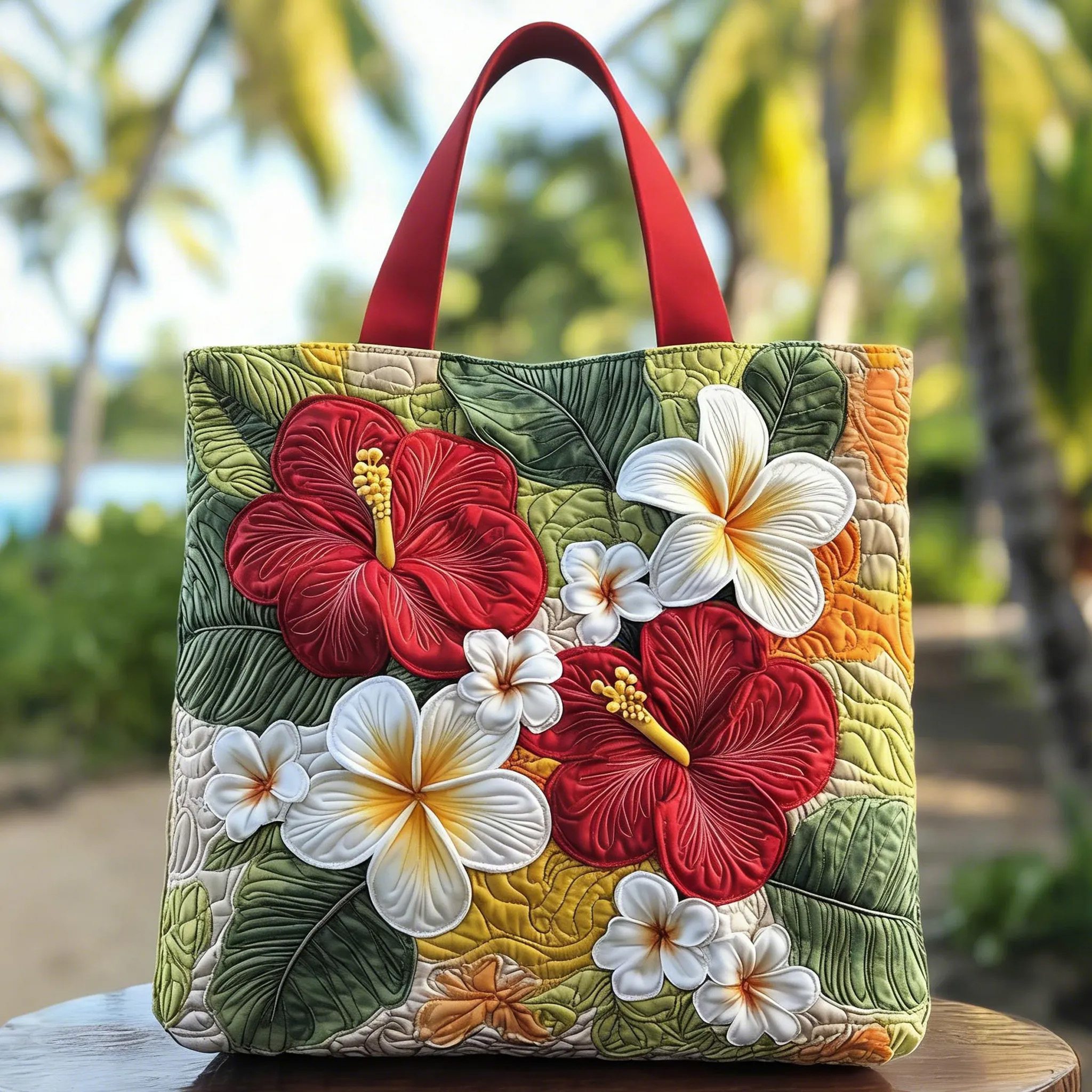 Sunset Hibiscus Quilted Tote Bag