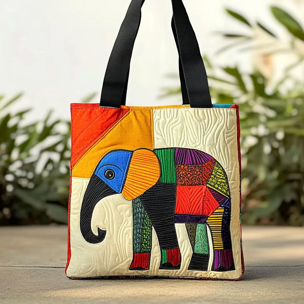 Handmade Elephant Joy WN0910040CL Quilted Tote Bag