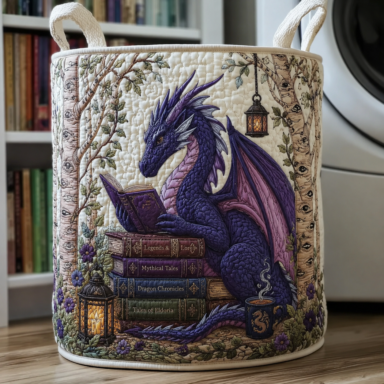 Book Lover Dragon Quilted Laundry Basket
