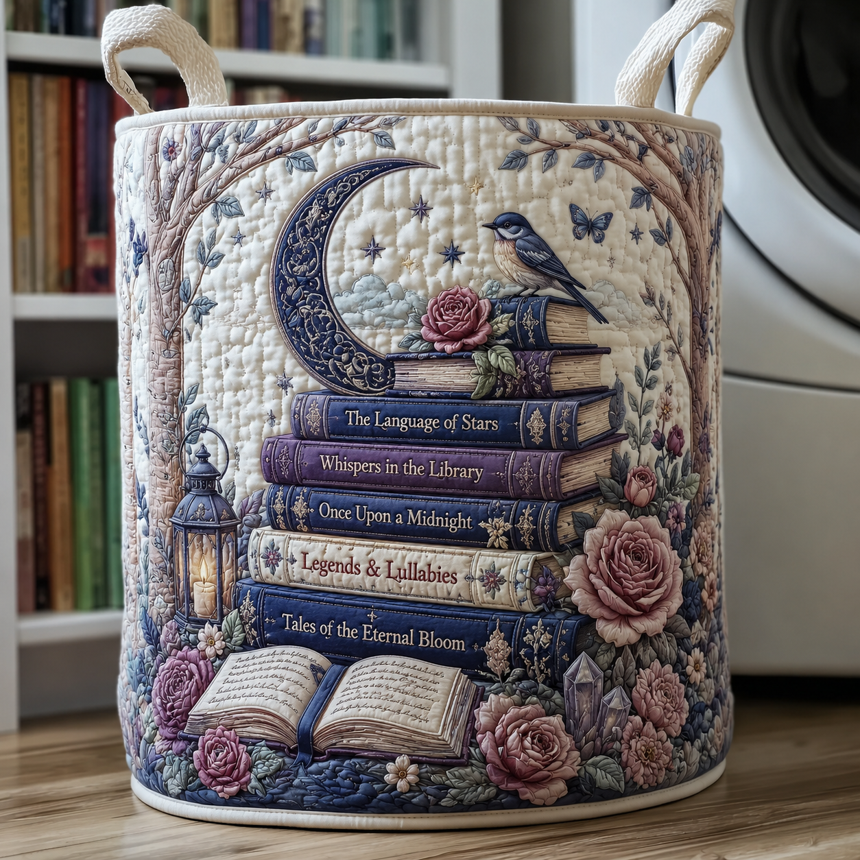 Moonlit Book Lover Quilted Laundry Basket
