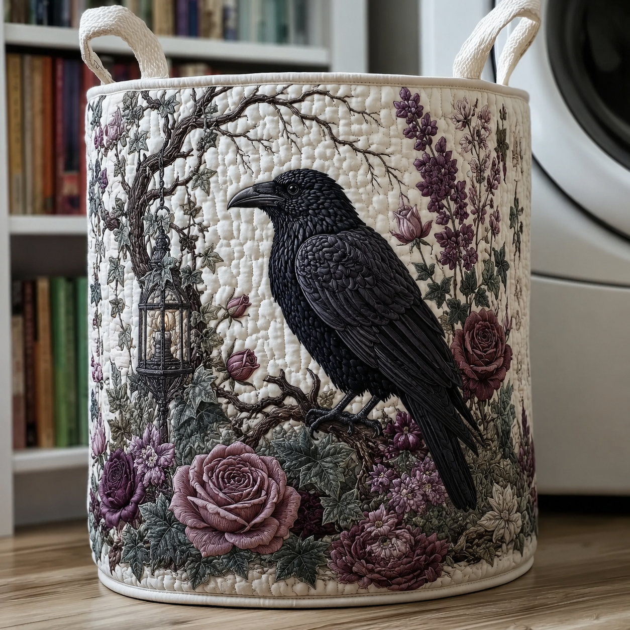 Gothic Raven & Rose Quilted Laundry Basket