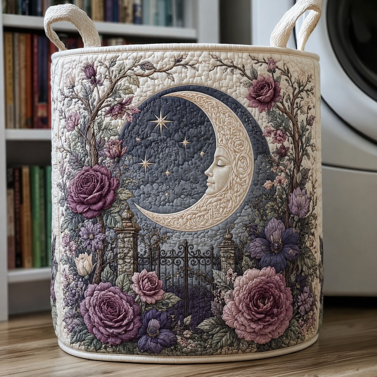  Moon & Rose Garden Quilted Laundry Basket