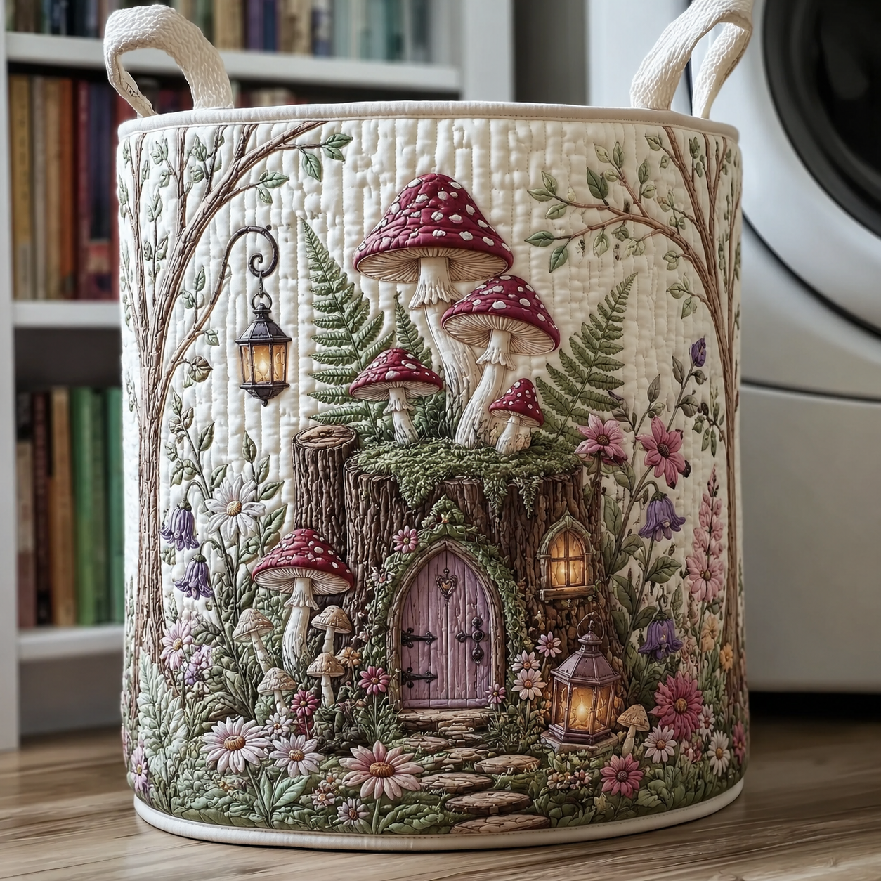 Mushroom Fairy Door Quilted Laundry Basket