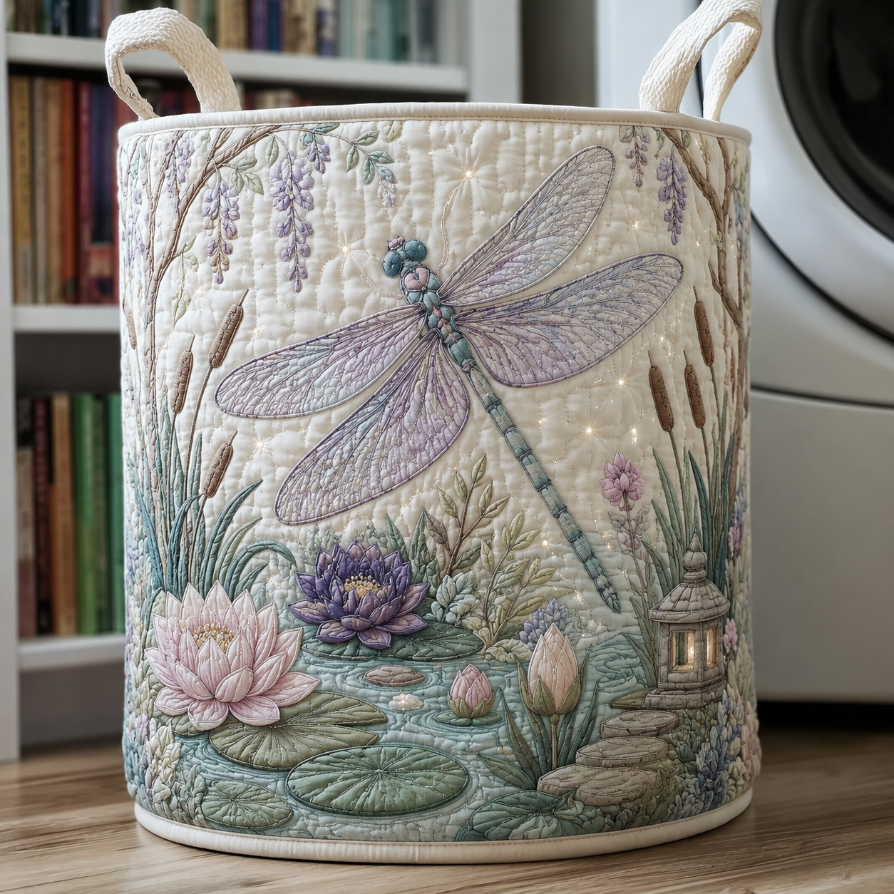 Dragonfly & Water Lily Quilted Laundry Basket
