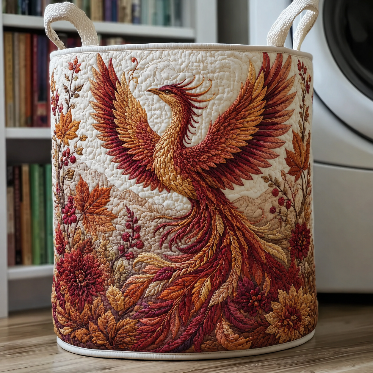 Phoenix & Autumn Leaves Quilted Laundry Basket