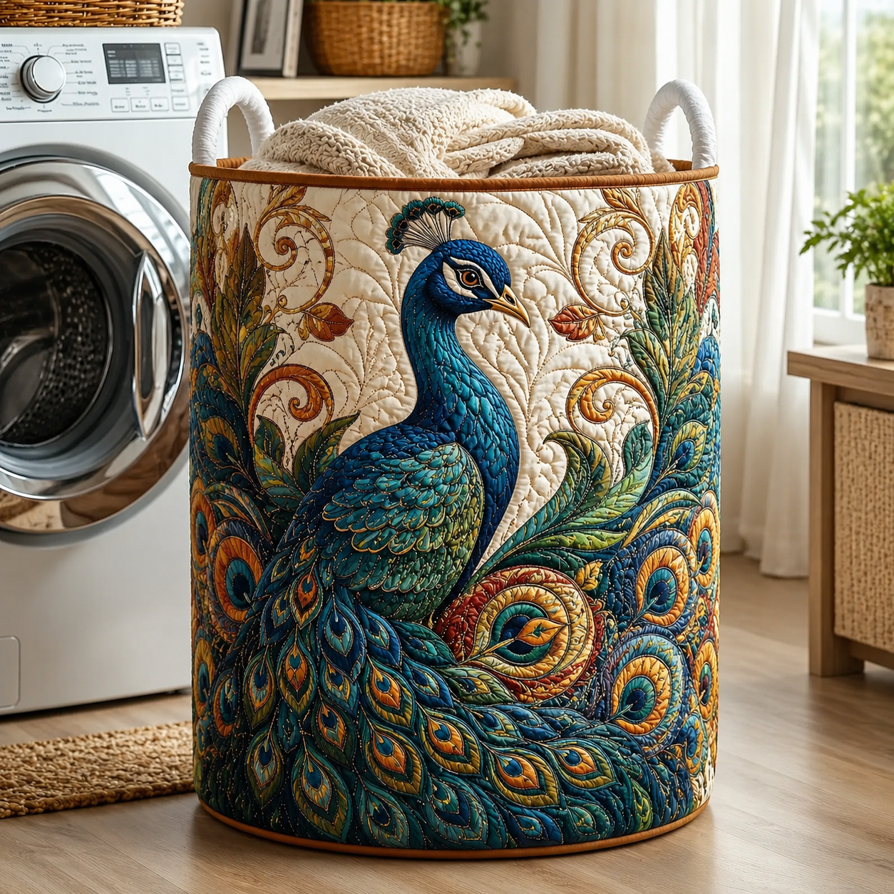Royal Peacock Quilted Laundry Basket