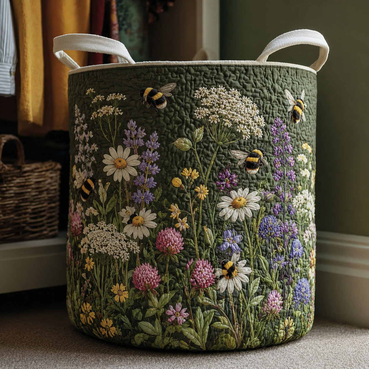 Wildflower Bee Quilted Laundry Basket