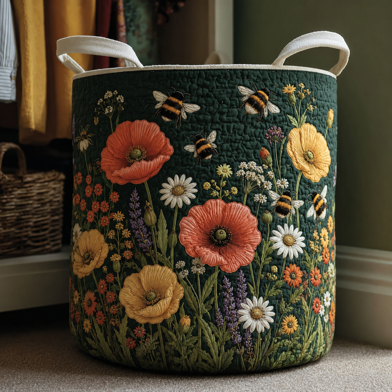 Poppy Bee Quilted Laundry Basket