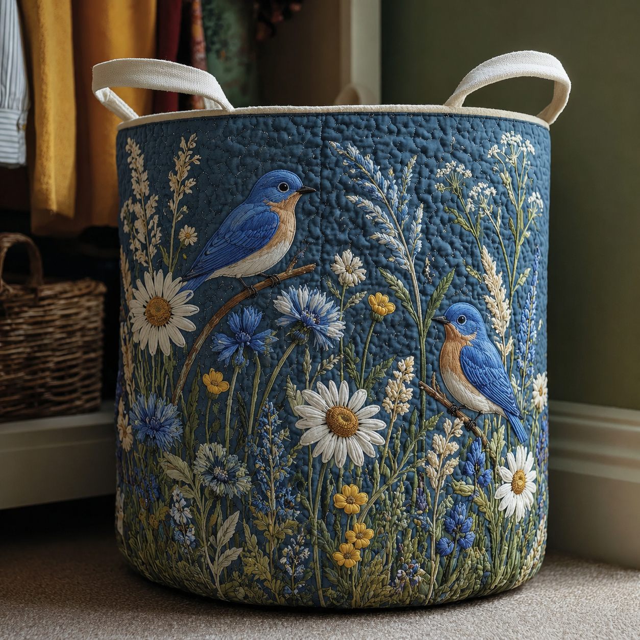 Bluebird Wildflower Quilted Laundry Basket