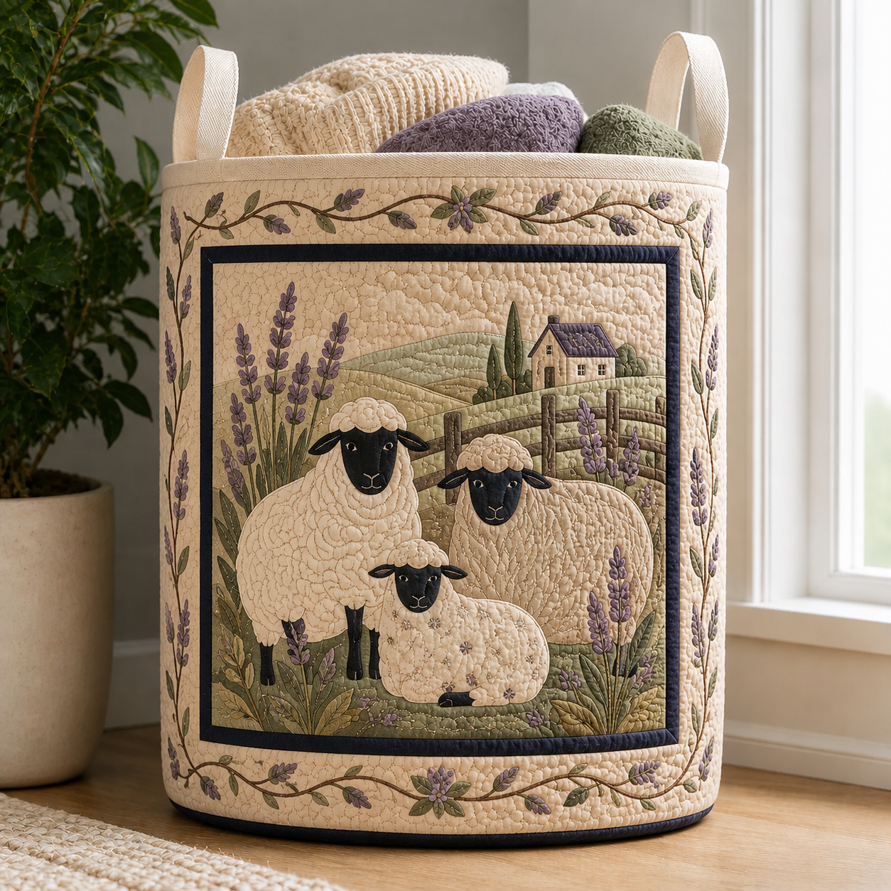 heep & Lavender Farm Quilted Laundry Basket